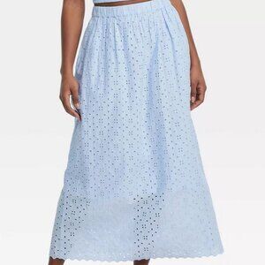 Women's Eyelet Maxi A-Line Skirt - Size L - Universal Thread Blue - New w/ Tags